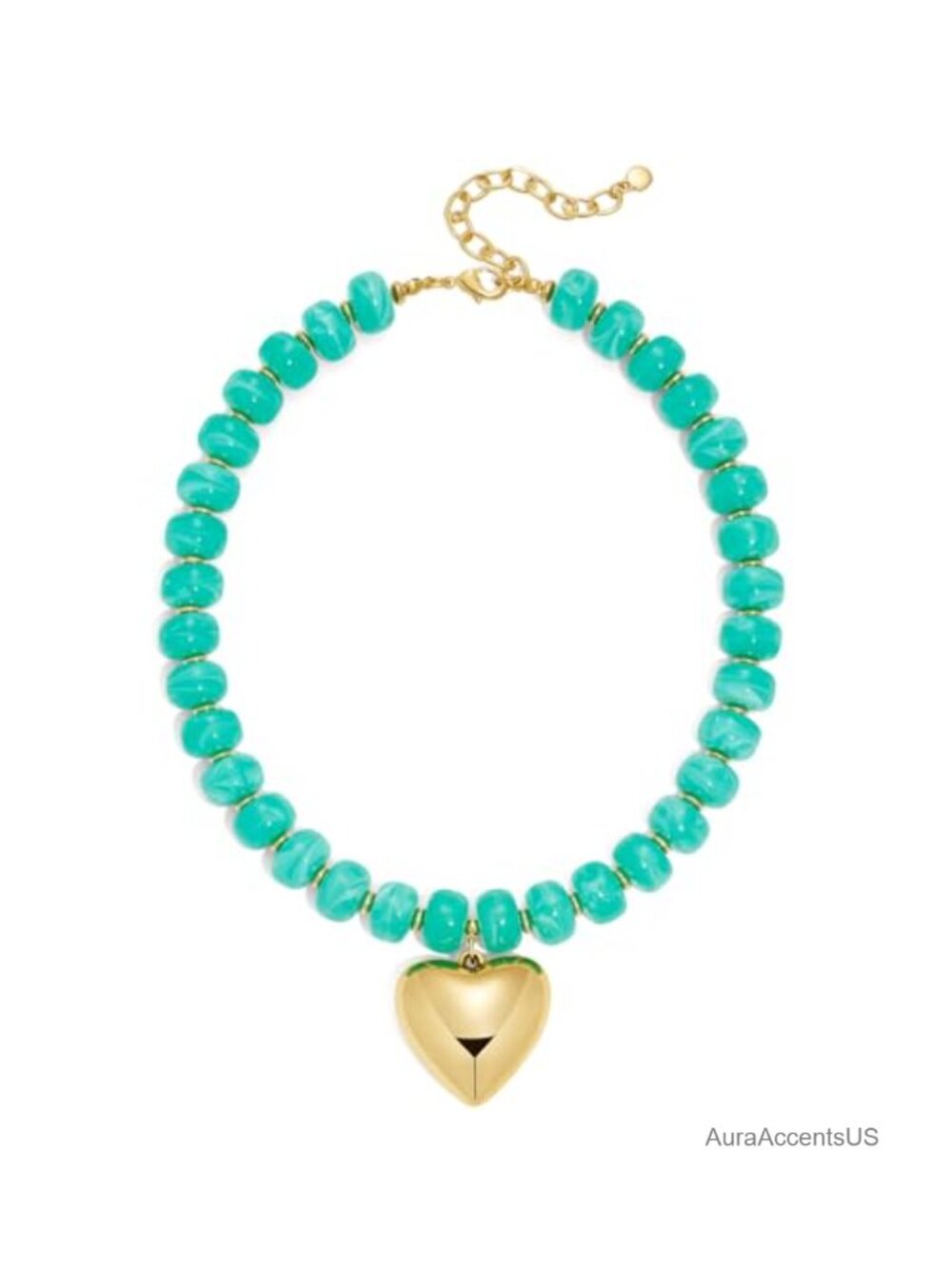 Beaded Heart Pendant Necklace Chunky Boho Statement Jewelry